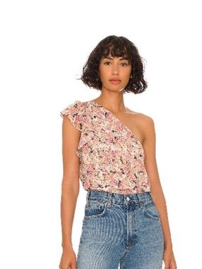 1. State Floral One-Shoulder Ruffle Camisole in Pink